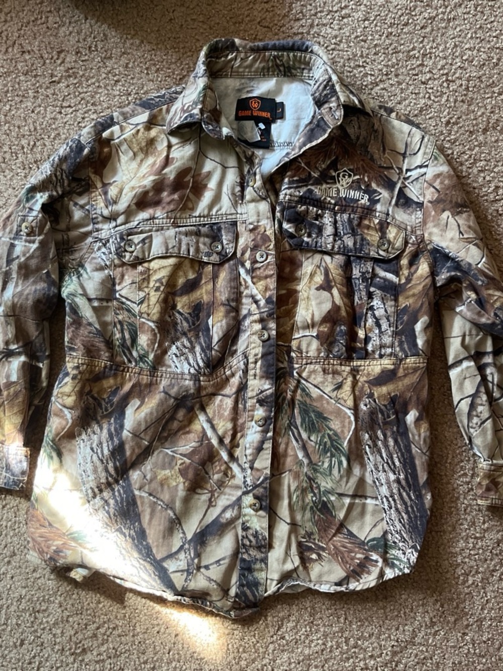 Game Winner Boys' Camouflage Long-Sleeve Button Shirt - Brown/Green Camo